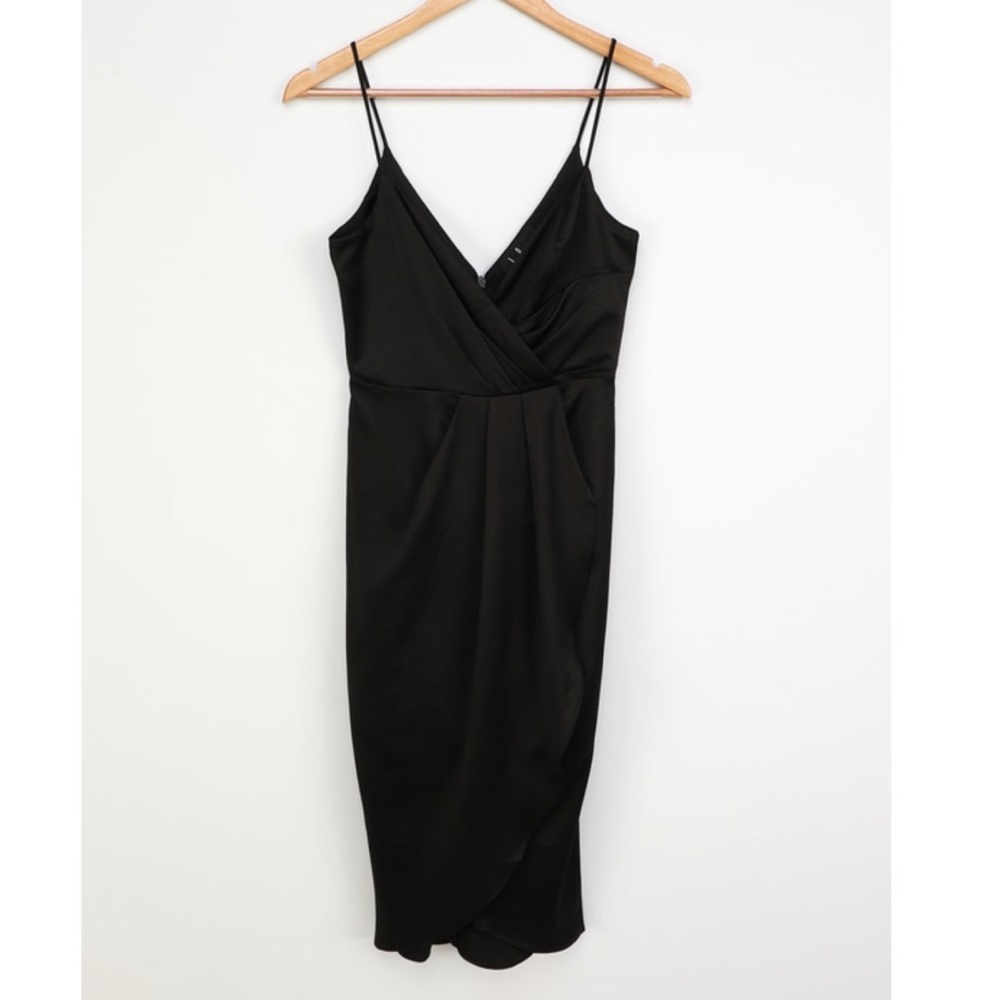 Lulus Bubbly Hour Black Satin Tulip Midi Dress